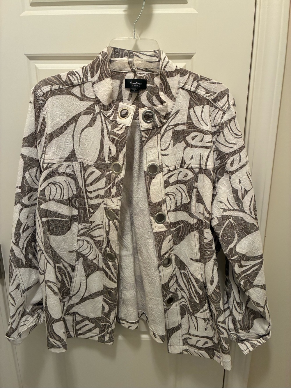 Analog White and Taupe Abstract-Print Utility Jacket